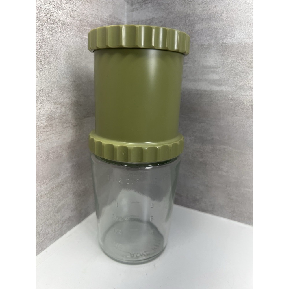 Vintage Avacado Green Acme Table Cheese Grater 8" Glass Jar